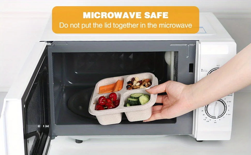 Premium Wheat Straw Bento Box - 4-Compartment Lunch Container with Clear Lid, Dishwasher Safe for School/Office/Travel
