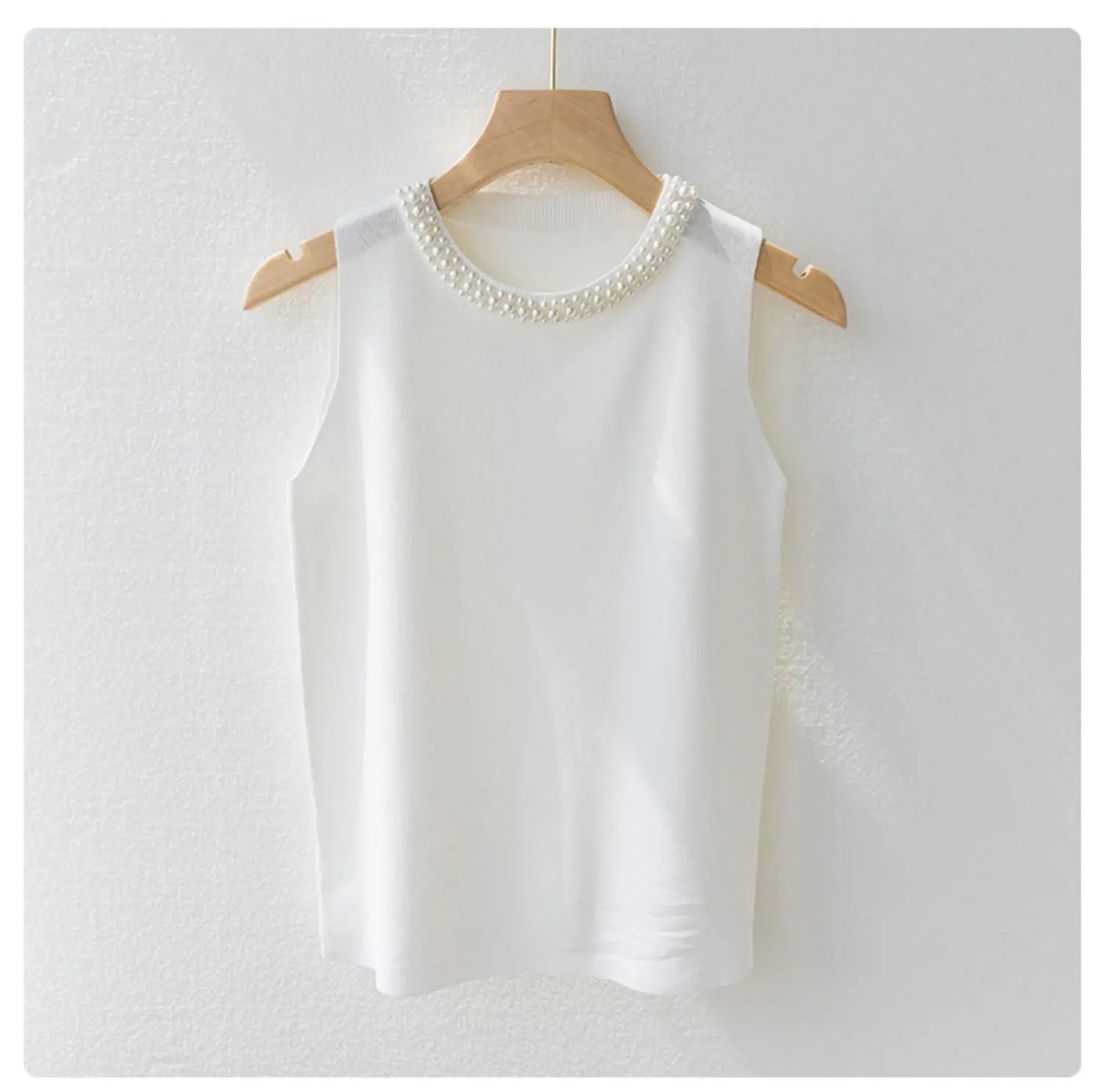 Korean Knitted Beaded Sleeveless Vest Top – Women's Casual Summer Fashion