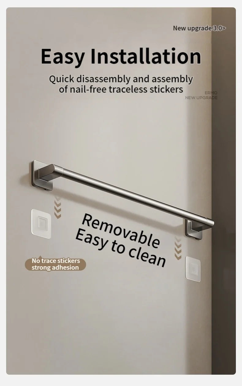 No-Drill Bathroom Towel Bar & Hook Set – Adhesive Wall-Mounted Rack