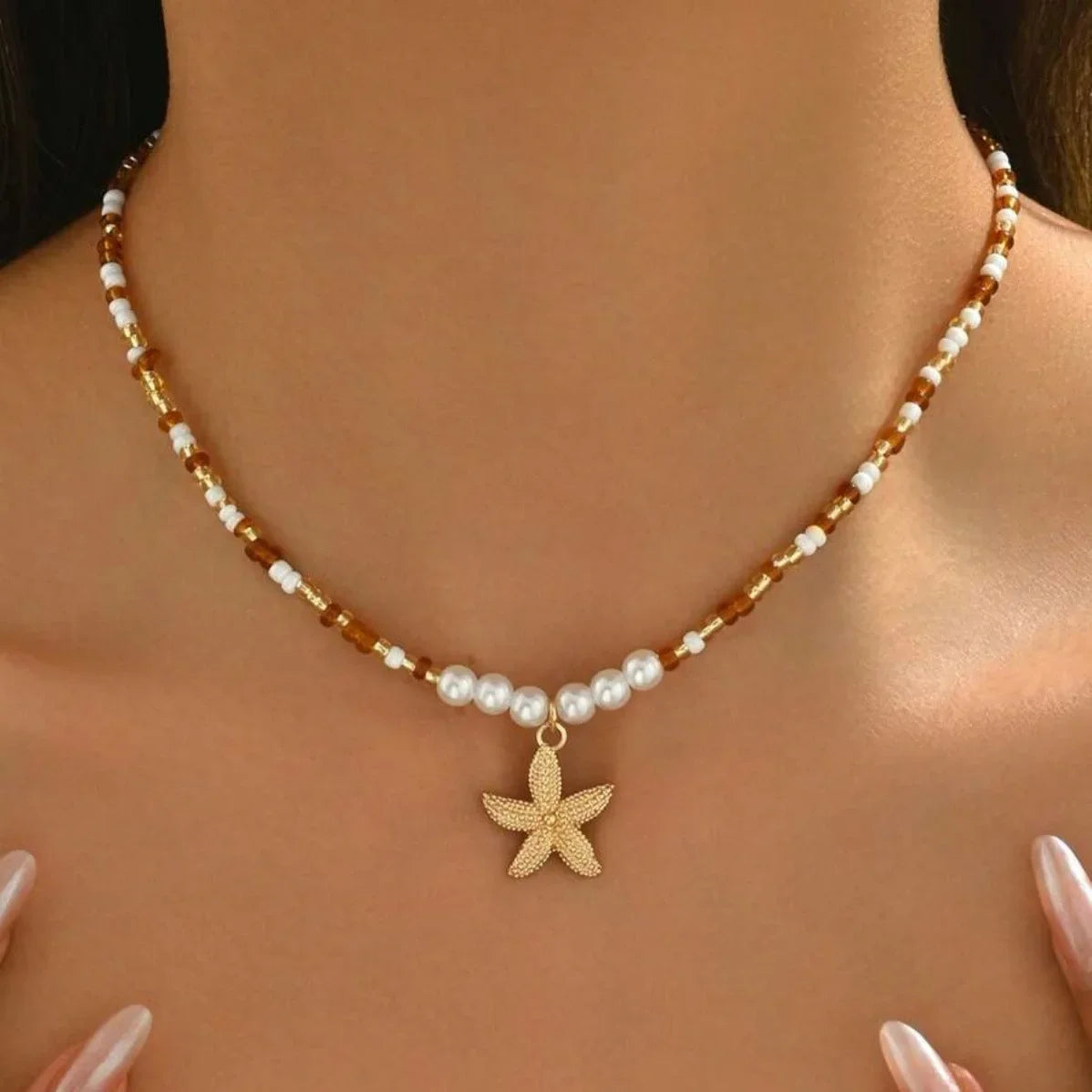 Exquisite Seashell Beaded Choker Necklace – Handmade Starfish Ocean Jewellery