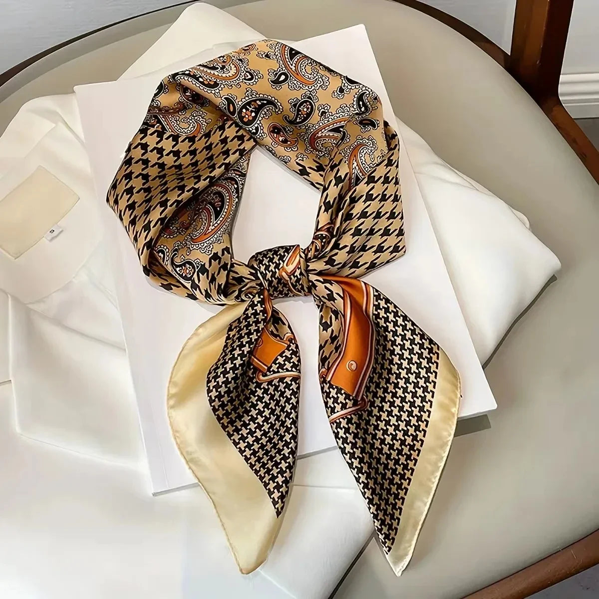 Luxury Brand Women Leopard Print Square Hijab Scarf Soft Satin Silk-like Small Neck Scarf Stylish Casual Headscarf