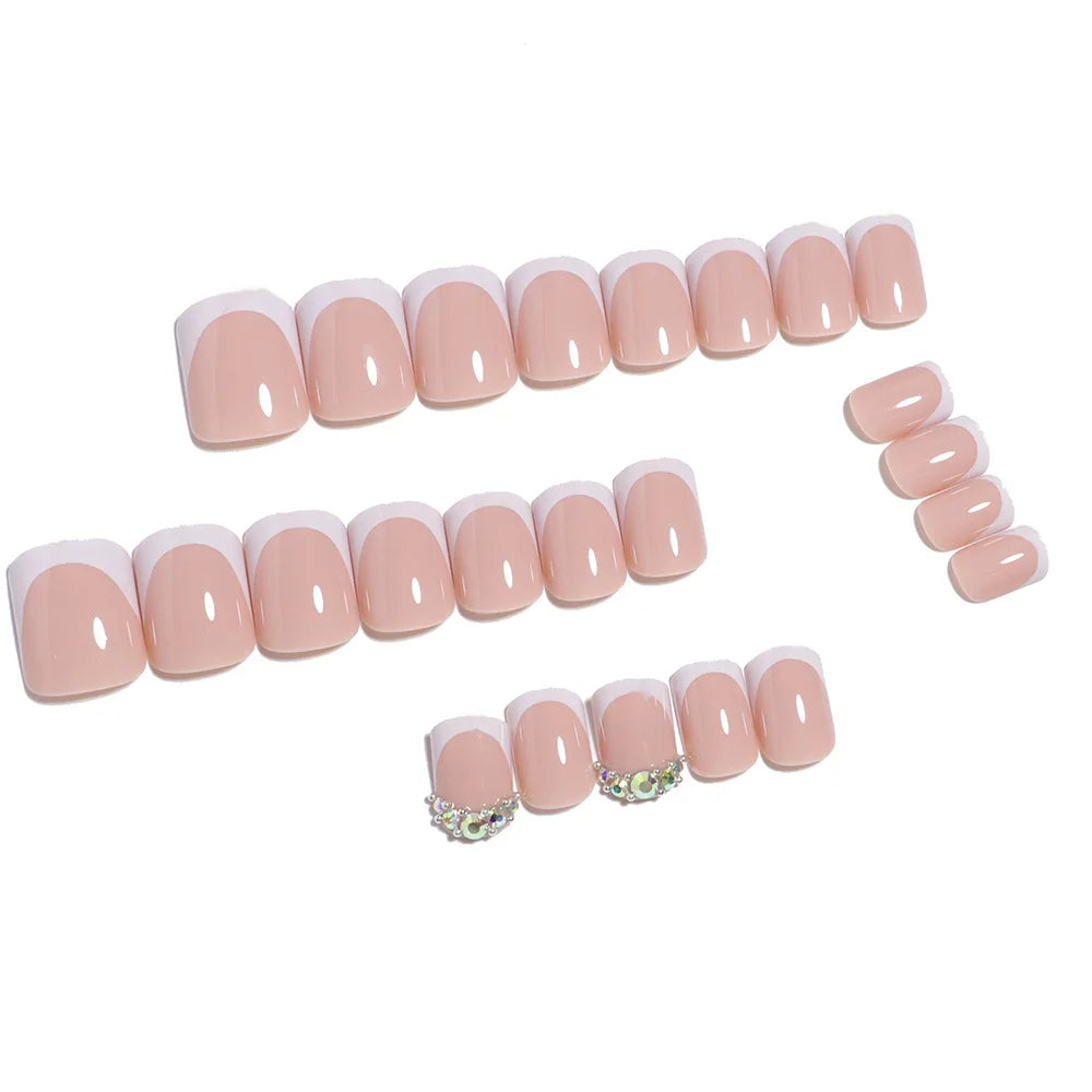 24pcs/set short square fake nails for women cute bride heart white french tips faux ongles y2k press on false nail supplies