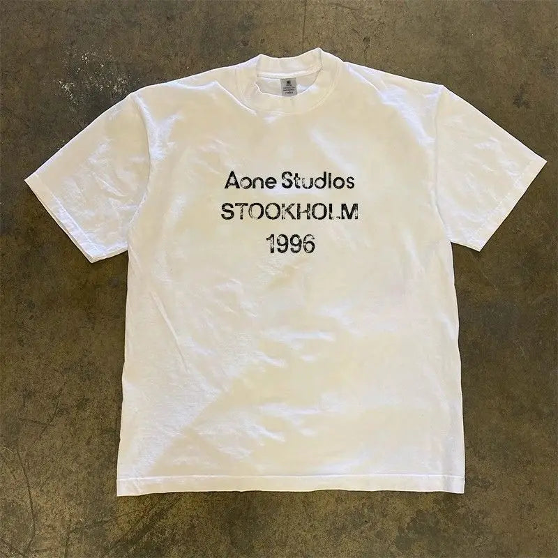 Amerikanischer High Street Retro English Print Baumwoll-T-Shirt – Unisex Loose Tee