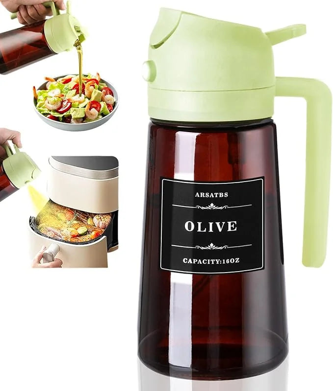 2-in-1 Glass Olive Oil Dispenser & Sprayer Bottle – 470ml, Leakproof