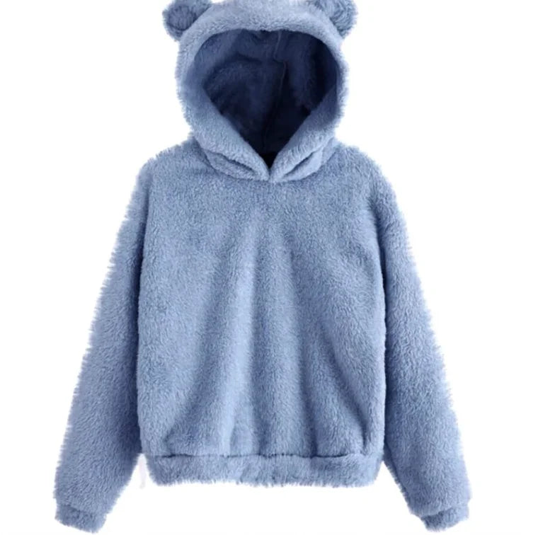 Autumn Winter Women's Hoodies Winter Women Long Sleeve Rabbit Ear Hood Sweatshirt Cute Plush Warm Casual Hoodie Tops