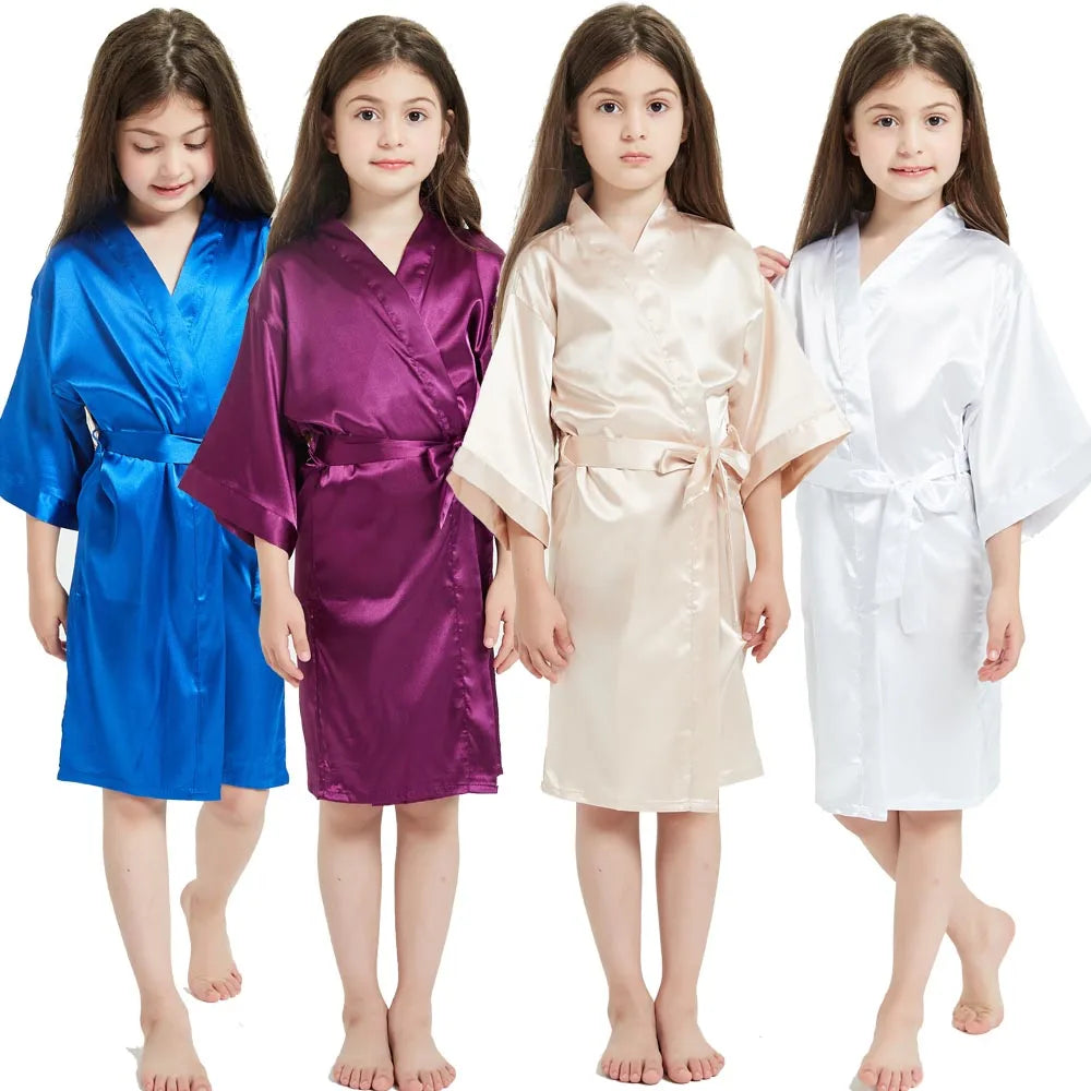 Kimono Girls Kids Bathrobe For Girls Toddle Baby Girls Silk Satin Bathrobe Pink Wedding Party Robes Spa Bathrobe Bridemaid Gowns