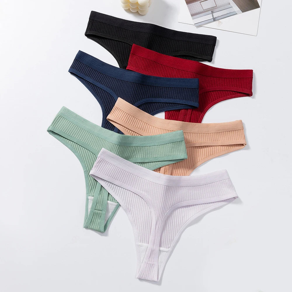3Pcs/Set Thongs Women's Panties Striped Briefs Girls Solid Color Elastic Underwear Female Sexy Lingeries Hot Comfort G-string