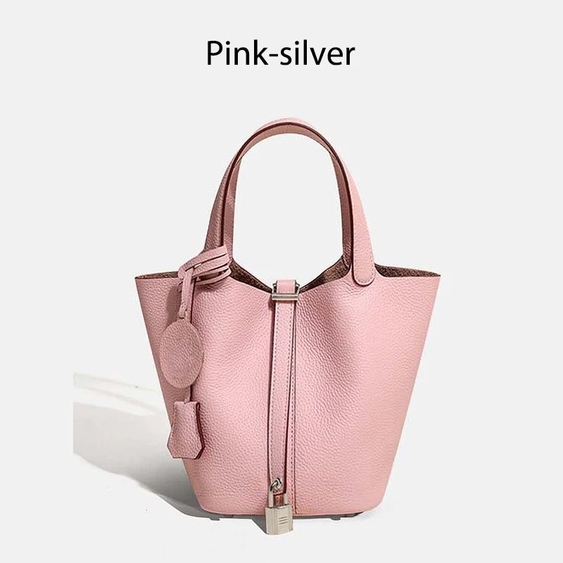 MENDY Genuine Leather Bucket Bag – Premium Large Tote Handbag for Women