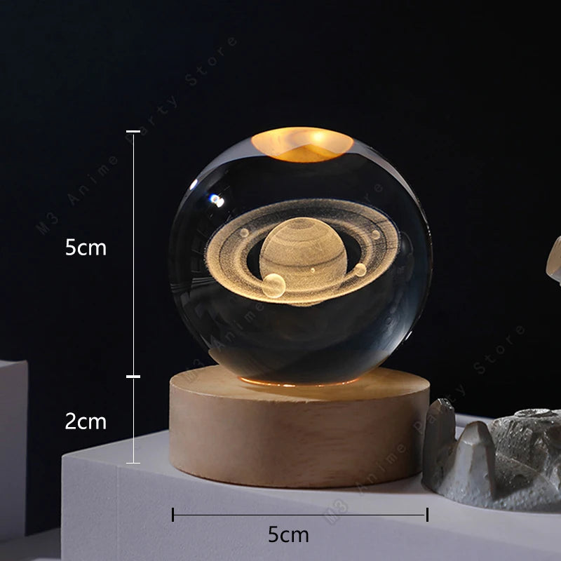 3D Crystal Ball Galaxy Night Light – Saturn & Moon Planet LED Bedside Lamp Gift