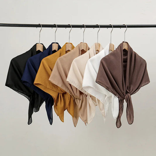 90x90cm Effen Kleur Katoen Linnen Vierkante Hoofddoek – Dames Hijab & Tas Accessoire