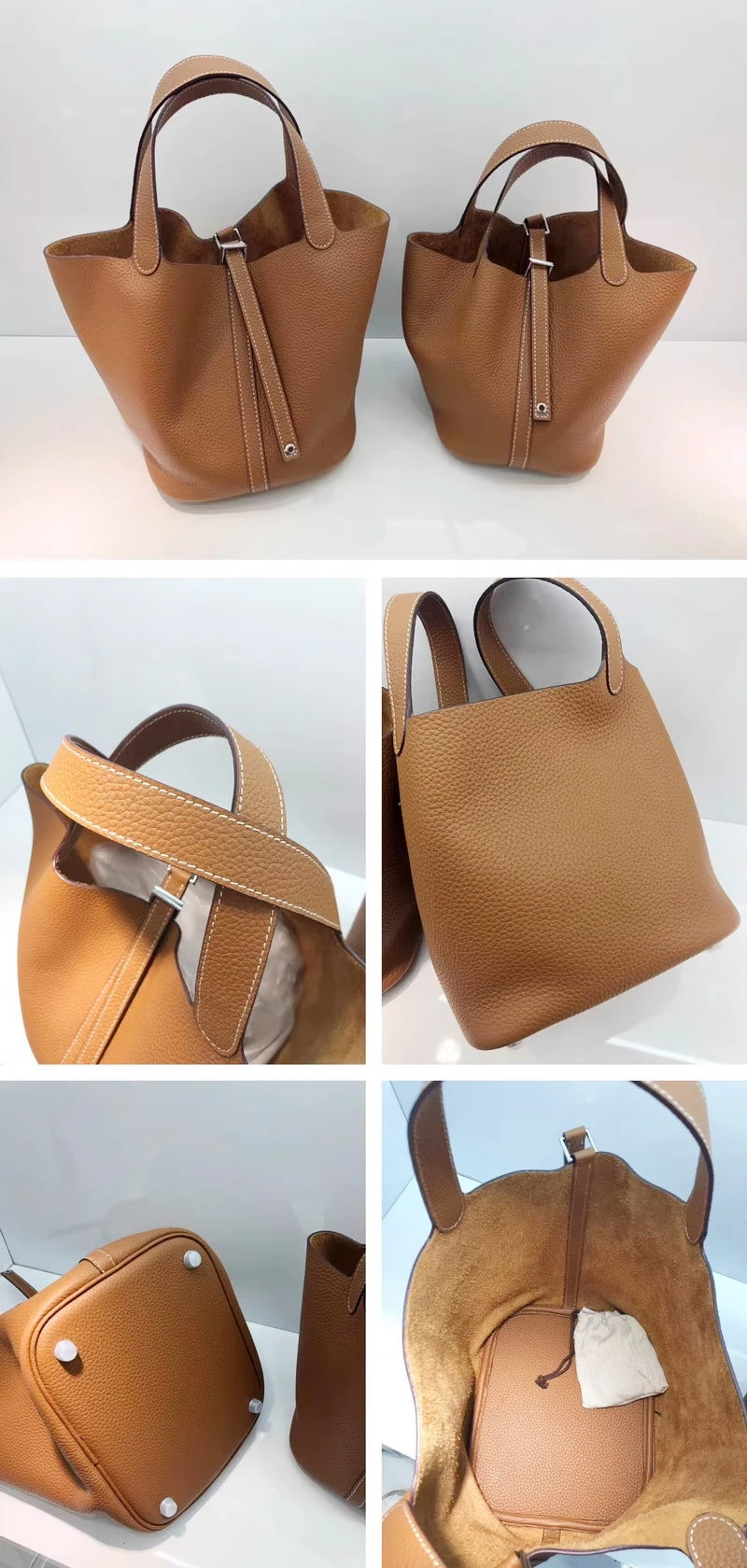 MENDY Genuine Leather Bucket Bag – Premium Large Tote Handbag for Women