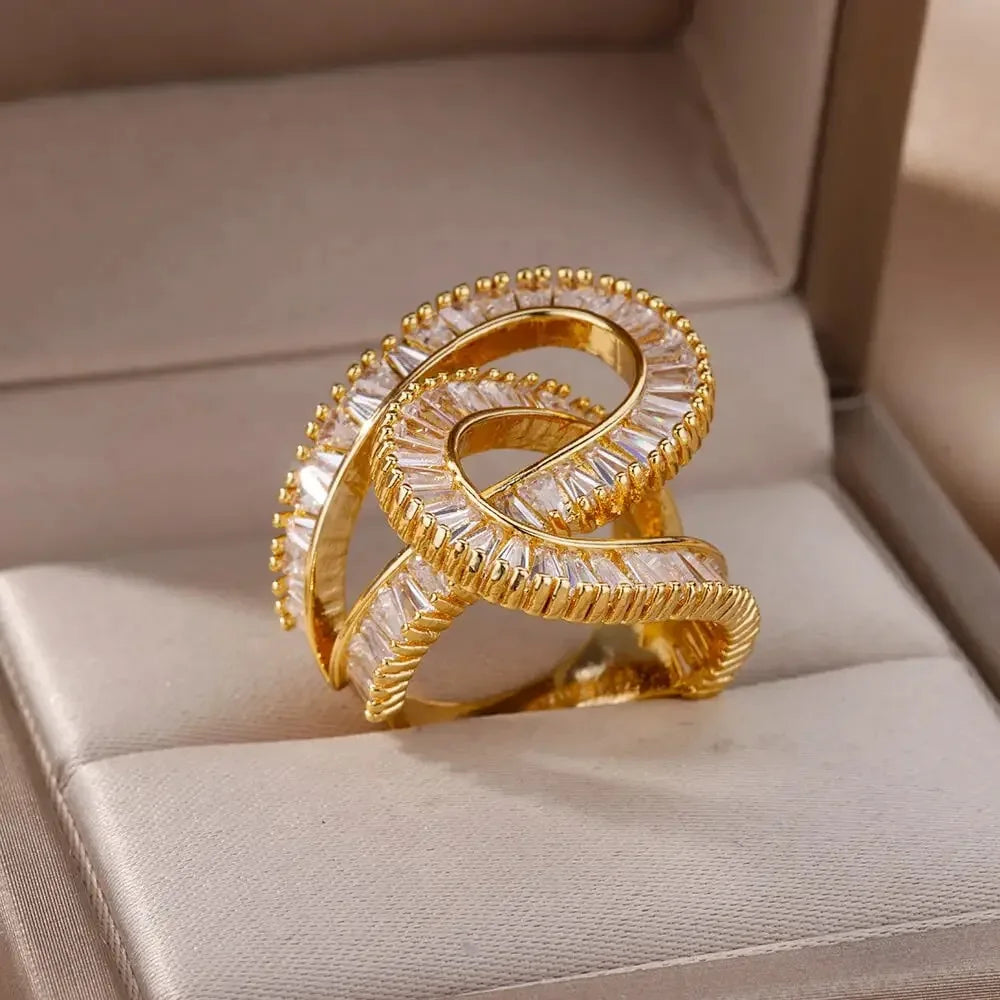 Zircon Rings for Women Open Stainless Steel Ring 2024 Trend Luxury Aesthetic Wedding Jewelry Freeshipping Items anillos mujer