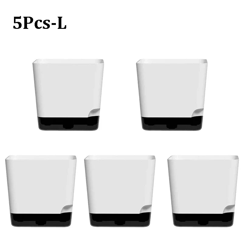 5-Piece Self-Watering Plant Pots with Drainage & Clear Saucer – Indoor & Outdoor Planters