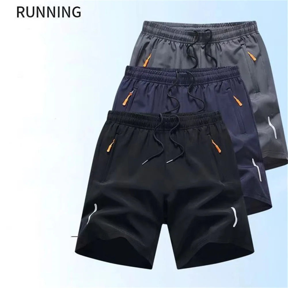 Summer Men'S Ultra-Thin Ice Silk Beach Casual Shorts Jogging Sport Quick Dry Male Zipper Loose Gym Sports Short Pants Sweatpant