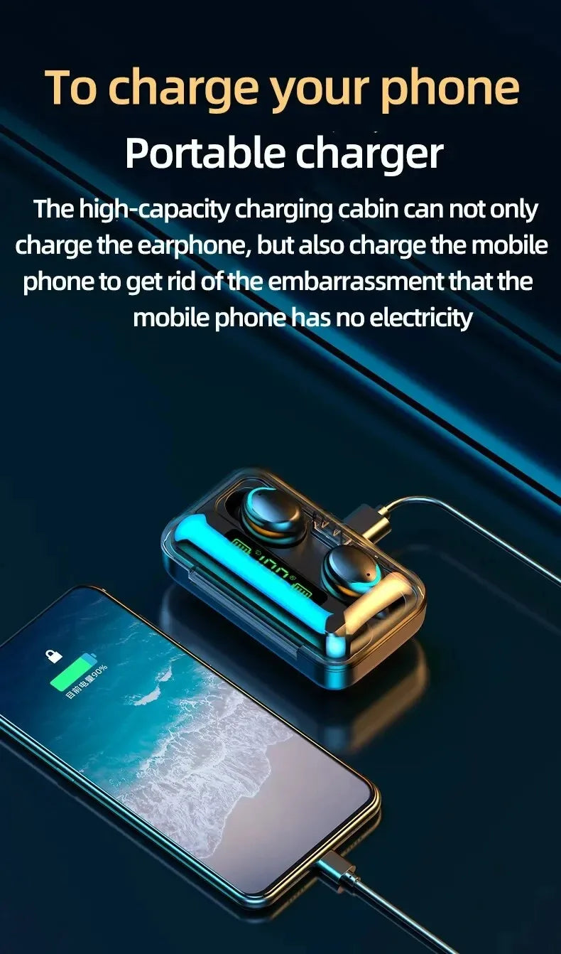 LED Digital Display Wireless Earphonewith Charging Case 9D Bluetooth 5.0 Waterproof Wireless Headset Noise Reduction Headphone