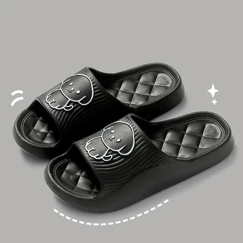 Cute Carton Slippers Bathroom Slippers Cloud Cushion Slides Summer Soft Thick Platform Home Men Indoor Non-slip Flat Flip Flops
