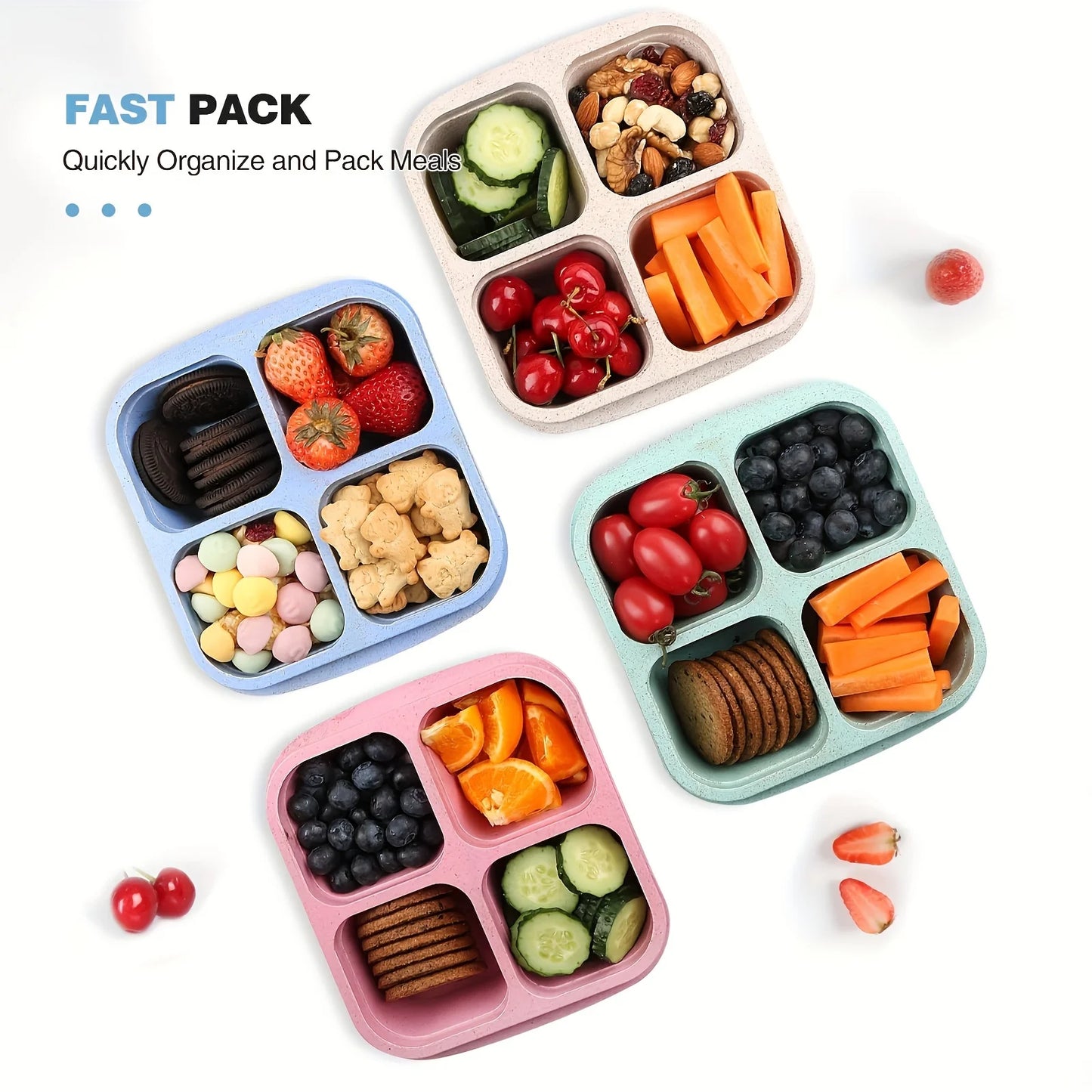 Premium Wheat Straw Bento Box - 4-Compartment Lunch Container with Clear Lid, Dishwasher Safe for School/Office/Travel