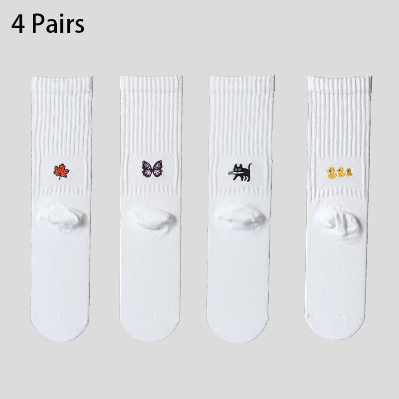 4 Pairs Men's Cotton Work Socks Cushioned Long Running Breathable Ankle Crew Socks  Casual Socks for Men Cycling socks