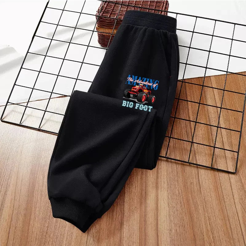 Monster Truck Sports Trousers for Little Boys SUV Car Cartoon Long Pants Children Cotton Sweetpants 3-14T GSKC1