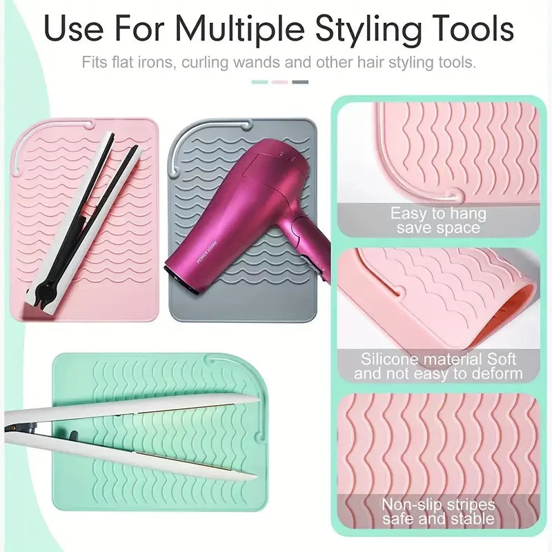 Heat-Resistant Silicone Mat for Hair Tools – Flat Iron, Curler & Straightener Pad