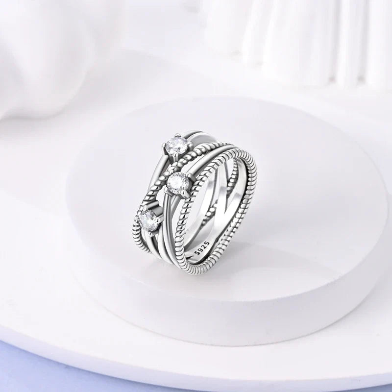 925 Silver Zircon Star Geometric Ring – Romantic Engagement Jewelry