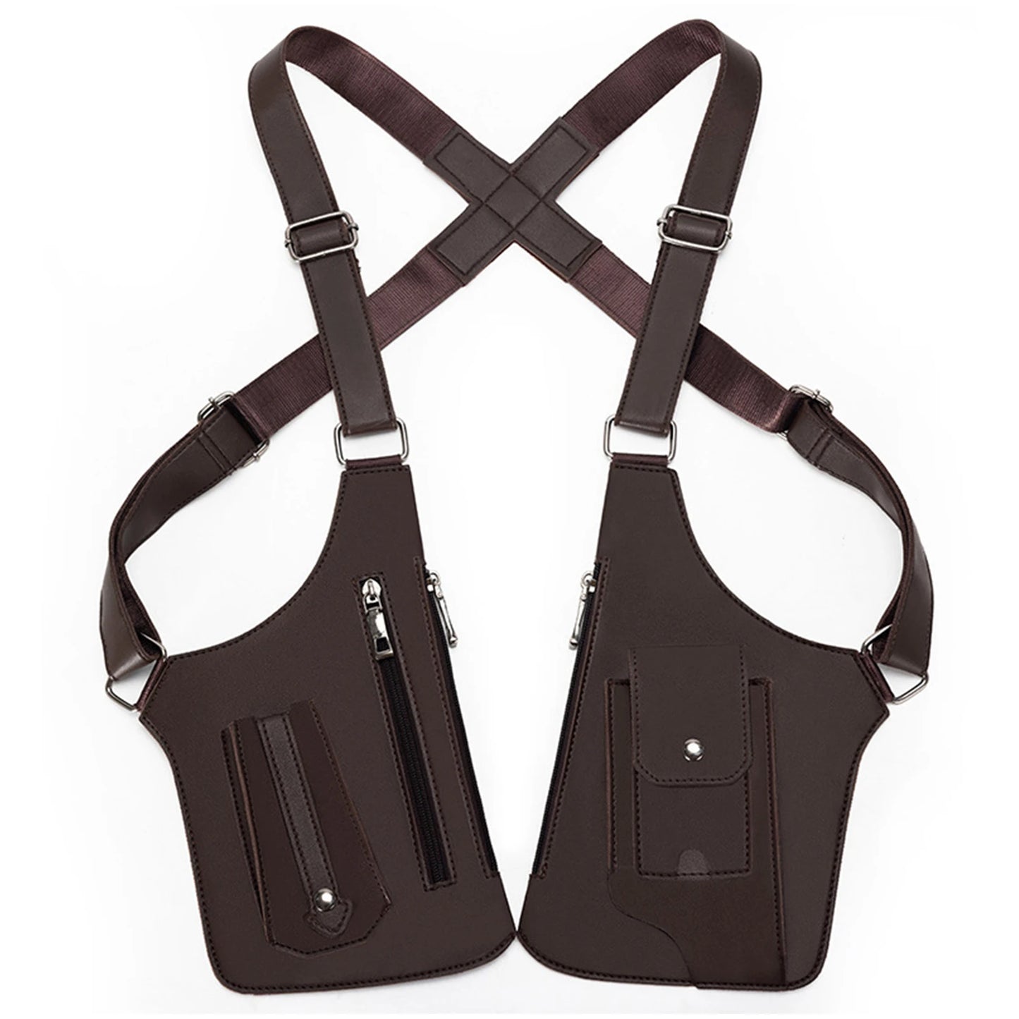 PU Leather Double Shoulder Armpit Bag Multi-Pocket Underarm Strap Wallet Pocket Anti-Theft for Men Women Travel Outdoors