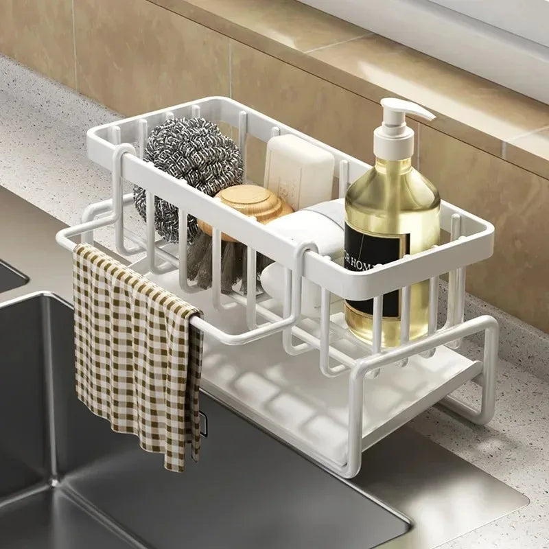 No-Punch Adhesive Kitchen Shelf & Sink Drain Rack – Spice Rack with Hooks