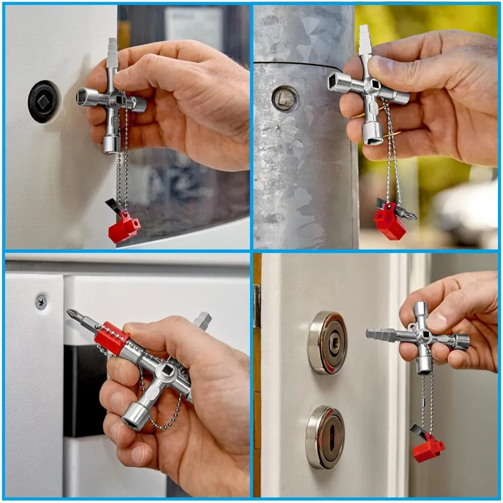 4-in-1 Key Wrench Screwdriver Tool Set – Triangle, Quadrangle & Electrical Cabinet