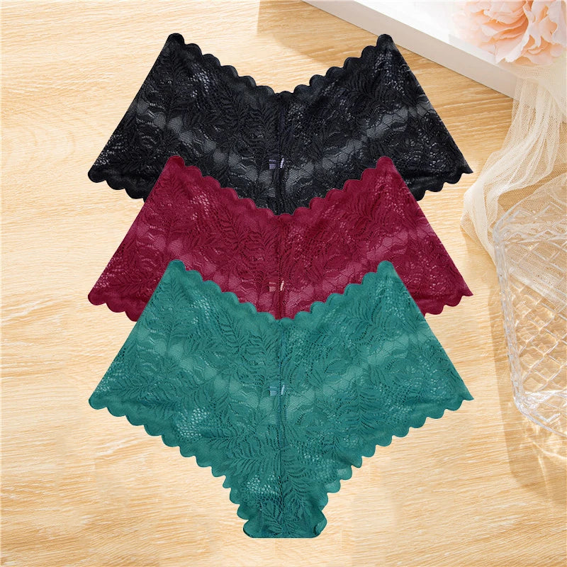 3-Pack Women's Lace Floral Boyshort Panties – Low-Rise Breathable Underwear