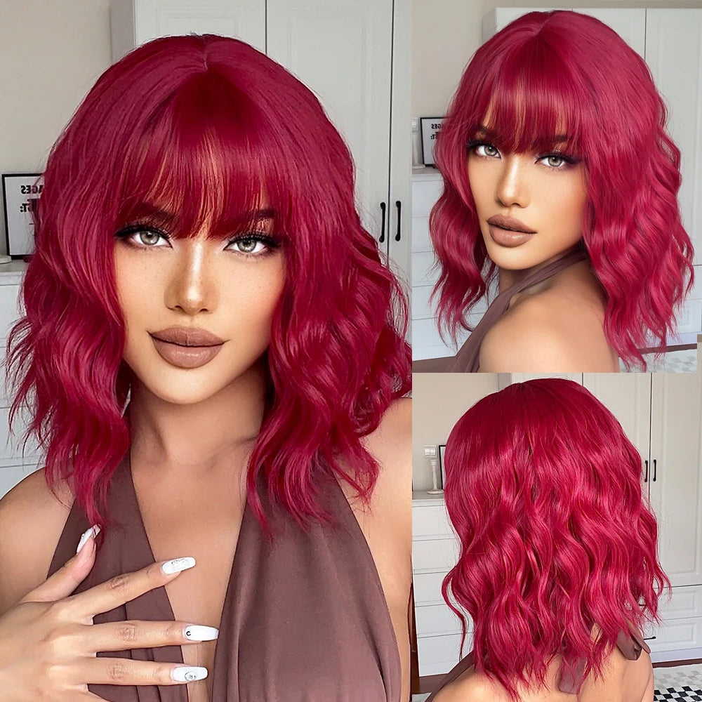 GEMMA Red Brown Copper Ginger Long Straight Synthetic Wigs for Women Natural Wave Wigs with Bangs Heat Resistant Cosplay Hair