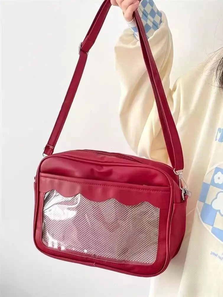 Japanese Harajuku Women's Ita Bag PU Transparent Pocket Itabag High School Girl Uniform JK Crossbody Shoulder Bag Handbag