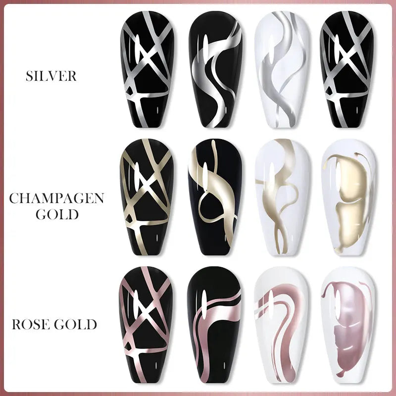 Silver Metallic Gel Nail Polish Liner – Super Bright Mirror Pull Line Art Pen