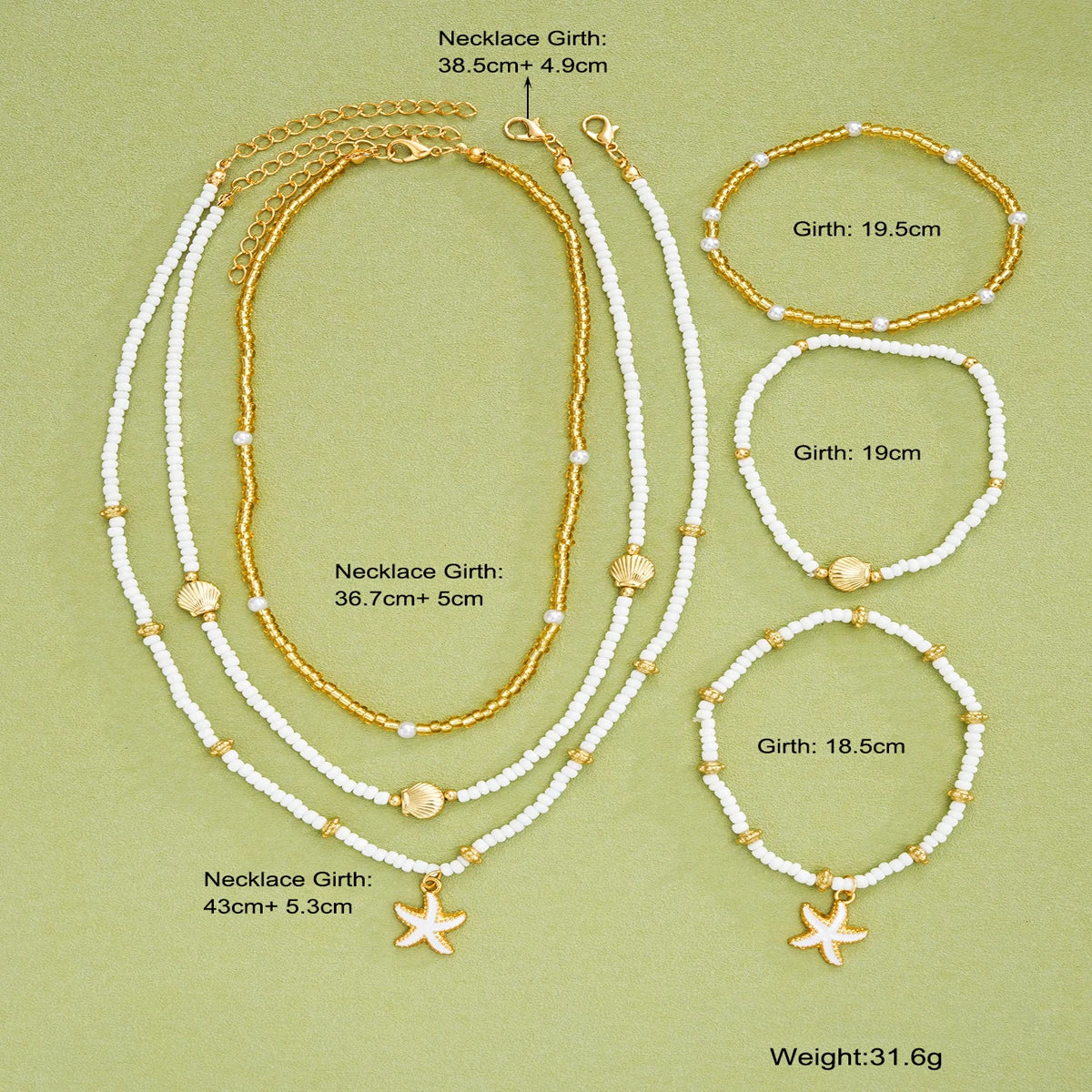 6-Piece Shell & Starfish Beaded Jewellery Set – Necklace & Bracelet Holiday Accessories