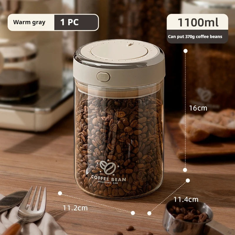 Vacuum-Sealed Coffee Bean Storage Jar with Date Tracker & Degassing Valve