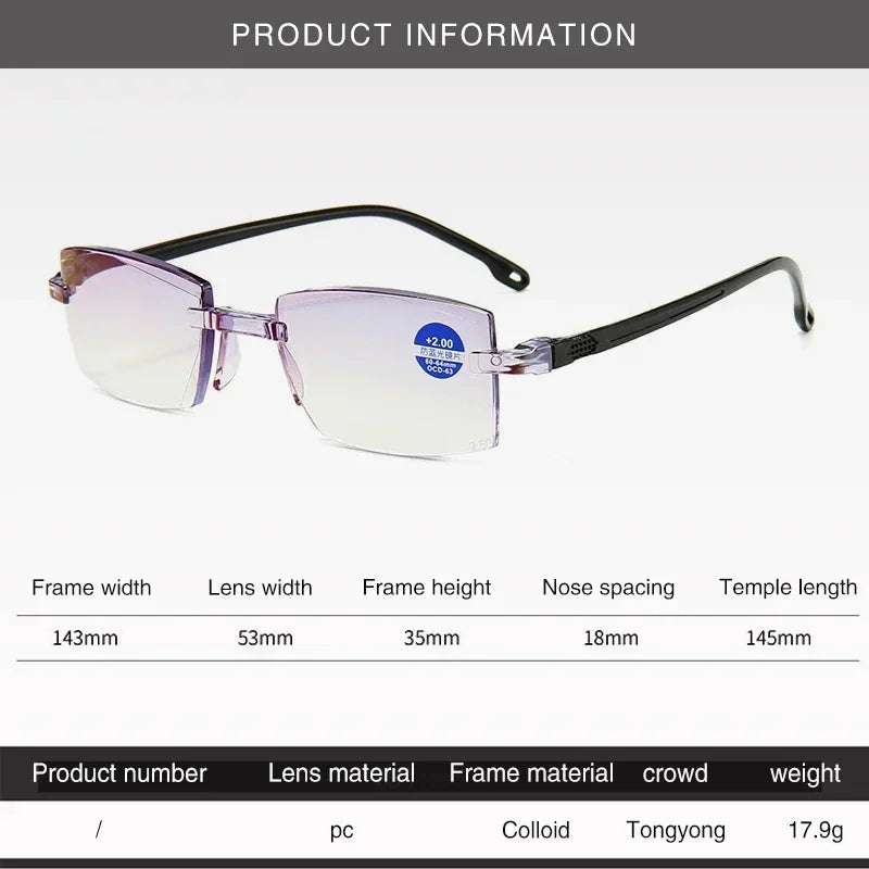 New Reading Glasses Men Magnification Eyewear Presbyopic Glasses Diopter Dimond Cutting +1.0 To +4.0 Blue Light Glasses