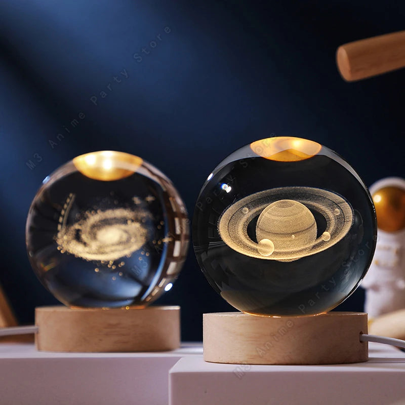 3D Crystal Ball Galaxy Night Light – Saturn & Moon Planet LED Bedside Lamp Gift