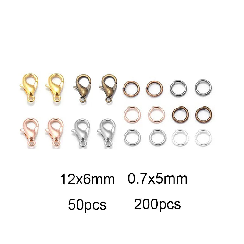 8 Colors 200pcs Open Jump Rings+ 50pcs Lobster Clasps Hooks Connectors Jewelry Making DIY Bracelet Necklace Jewelry Findings Kit