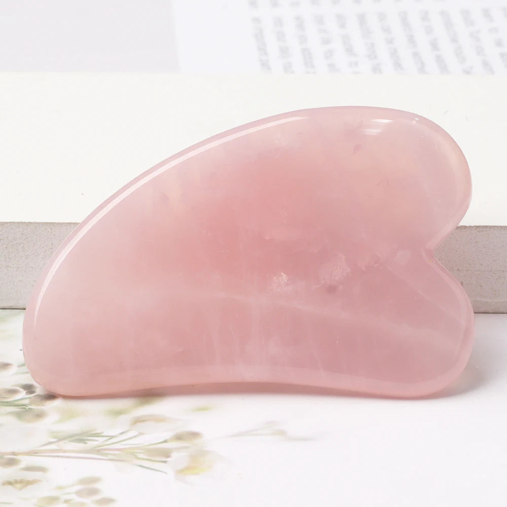 Natural Stone Gua Sha Facial Massager – Jade & Rose Quartz Scraping Tool