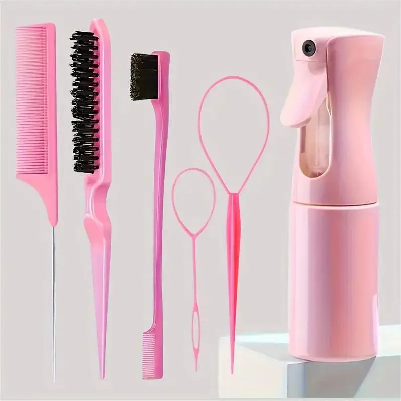 6-Piece Hair Brush & Styling Set – Spray Bottle, Edge Brush, Tail Comb & More