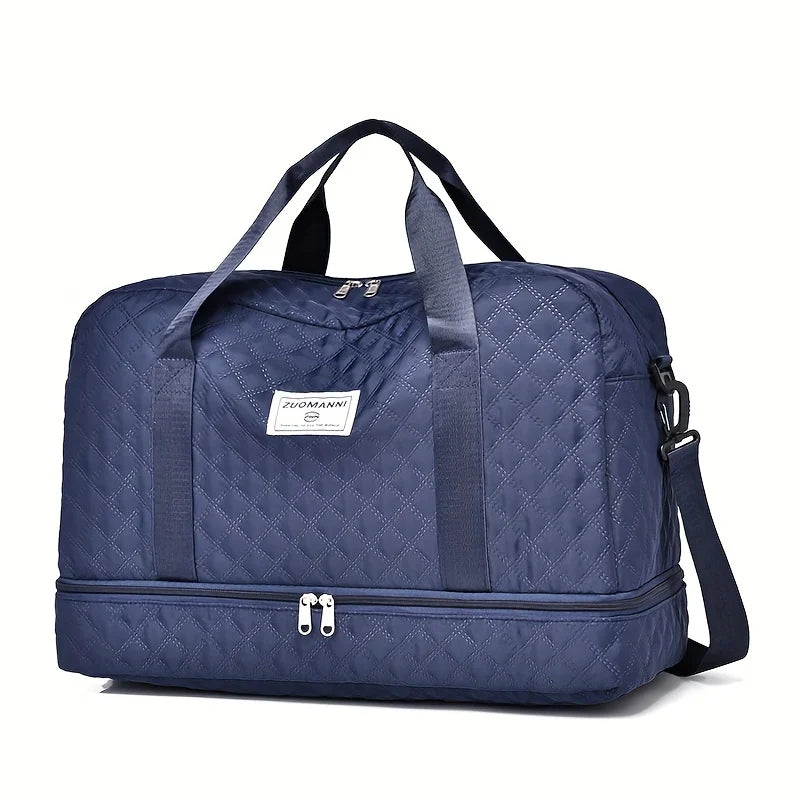 Casual nylon travel luggage bag,  large capacity sports and fitness storage, multi pocket portable weekender overnight bag