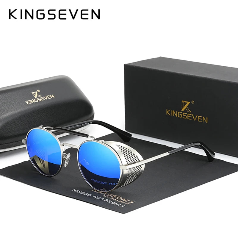 KINGSEVEN Retro Gothic Steampunk Sunglasses Polarized UV400 Men Women Fashion Vintage Eyewear Round Frame Fishing Male Glasses
