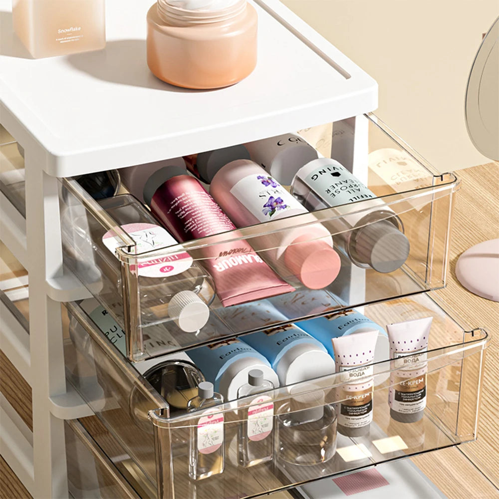 Clear Desktop Storage Box with Drawer – Heightened Organiser for Stationery & Cosmetics
