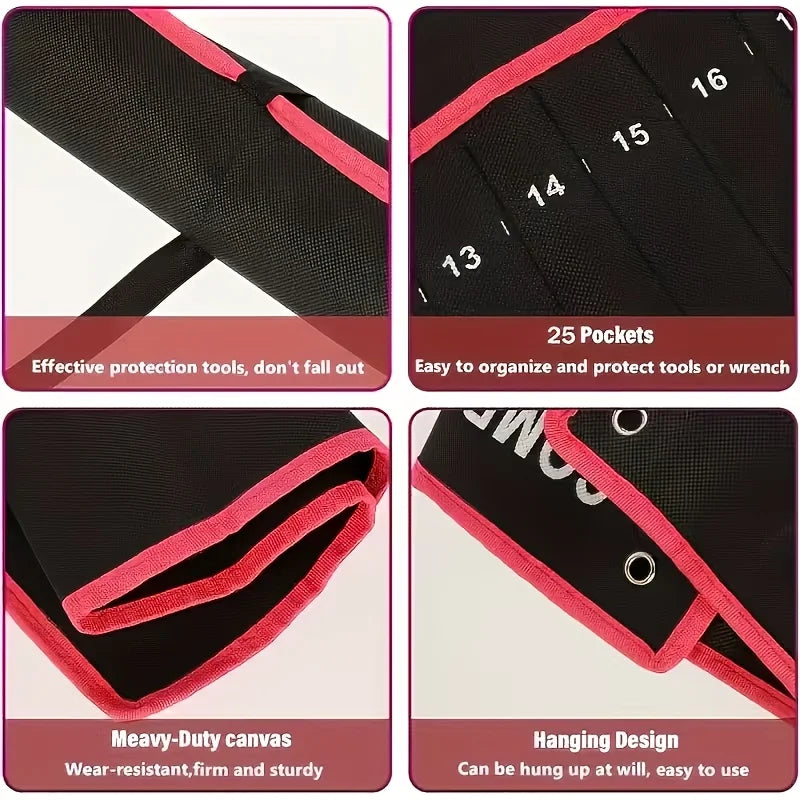 14-Pocket Tool Organizer Roll. Durable Wrench Storage Bag with Portable Handle. Perfect for Garage & Workshop Organization.