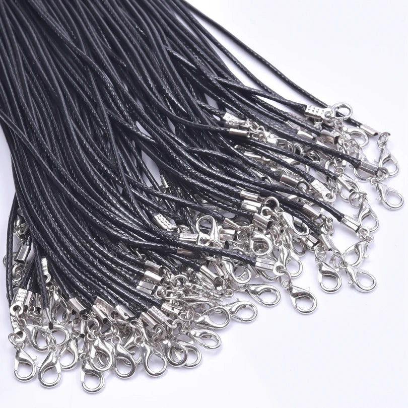 50/55/60cm Black Leather Rope Chain Necklace 10/20/30pcs/Lot Alloy Extended Chains Wax DIY Necklaces For Women Men Lobster Clasp