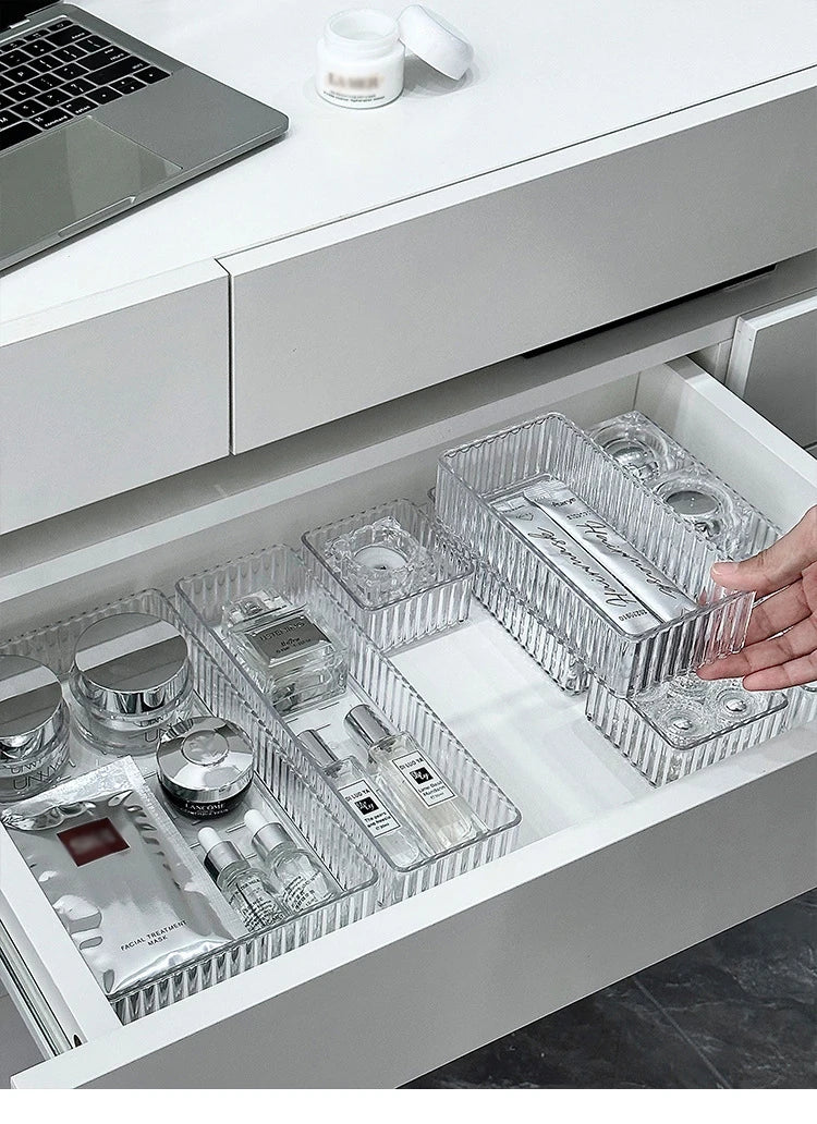 Stackable Acrylic Drawer Organiser Trays – Clear Makeup & Bathroom Vanity Storage Bins