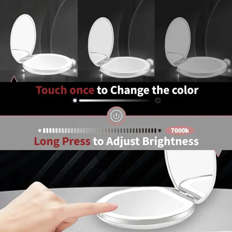 Rechargeable LED Makeup Mirror — Foldable Travel Mirror, 1X/3X Magnification