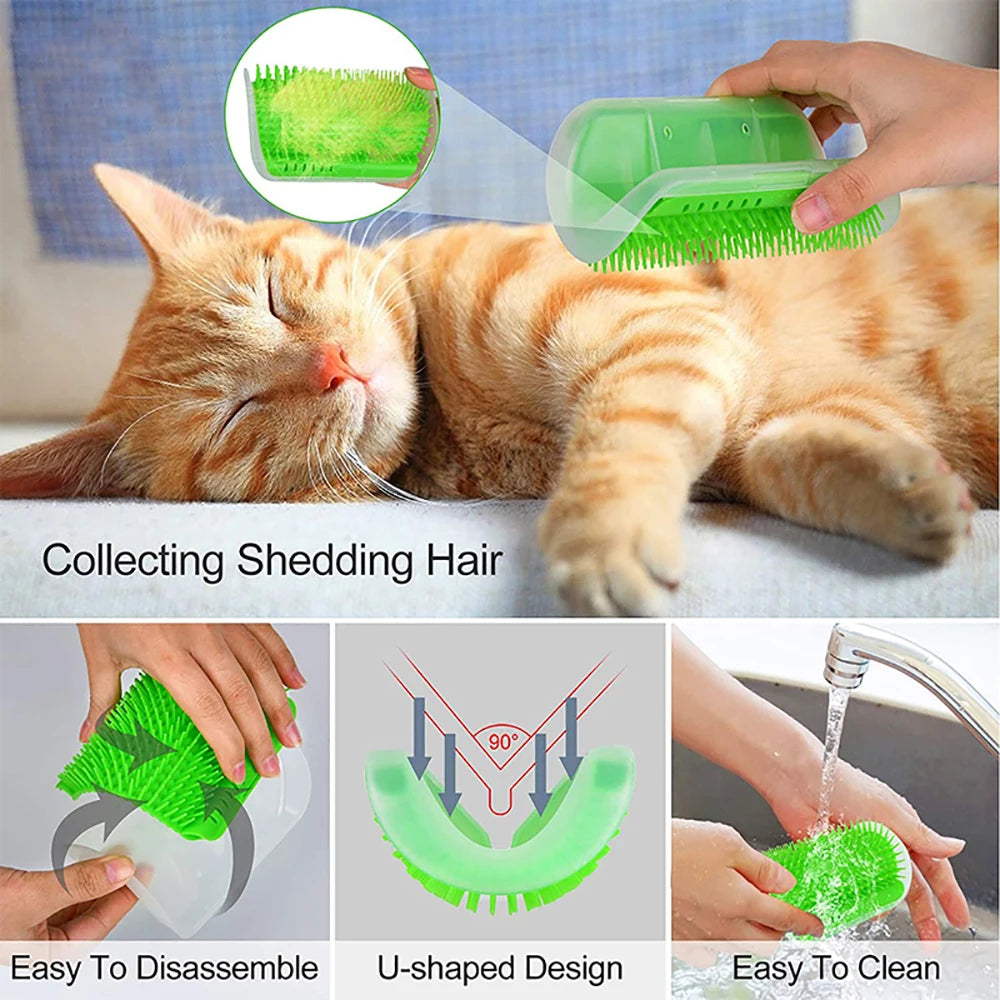 Cat Corner Grooming Massage Brush – Self-Cleaning Scratch & Comb for Kittens