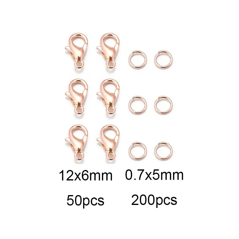 8 Colors 200pcs Open Jump Rings+ 50pcs Lobster Clasps Hooks Connectors Jewelry Making DIY Bracelet Necklace Jewelry Findings Kit