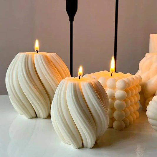 3D Geometric Wave Pillar Candle Silicone Mould – DIY Abstract Art Wax Craft