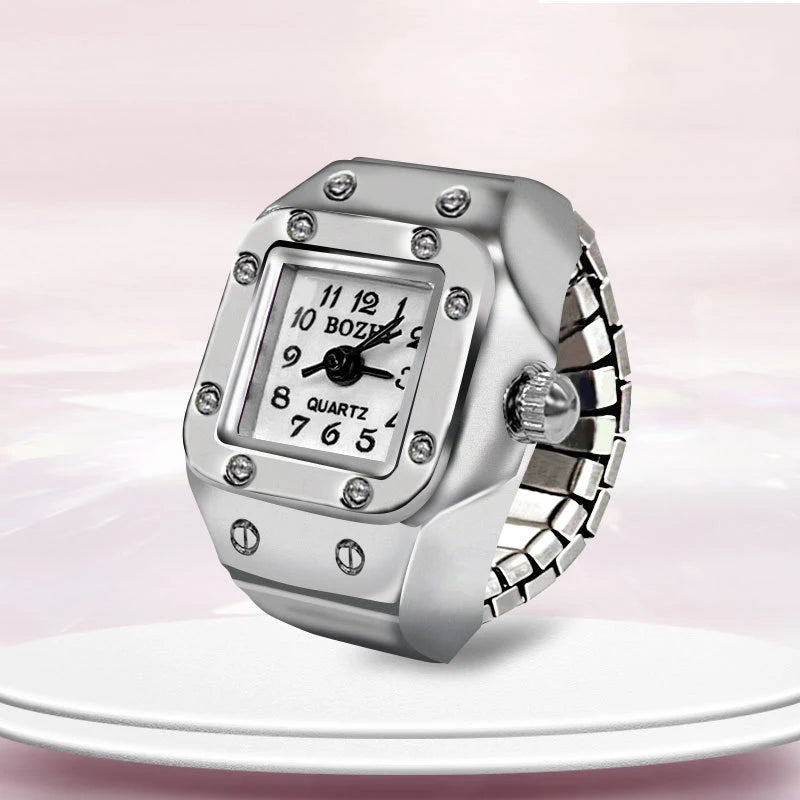 Vintage Y2K Finger Watch Rings for Women Men Elastic Stretchy Roman Quartz Mini Watches Rings Punk anillos Gift